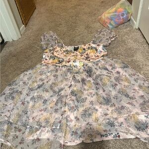 Floral AuroraDress - Pink and Gray